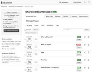 Shareist manage pages dashboard